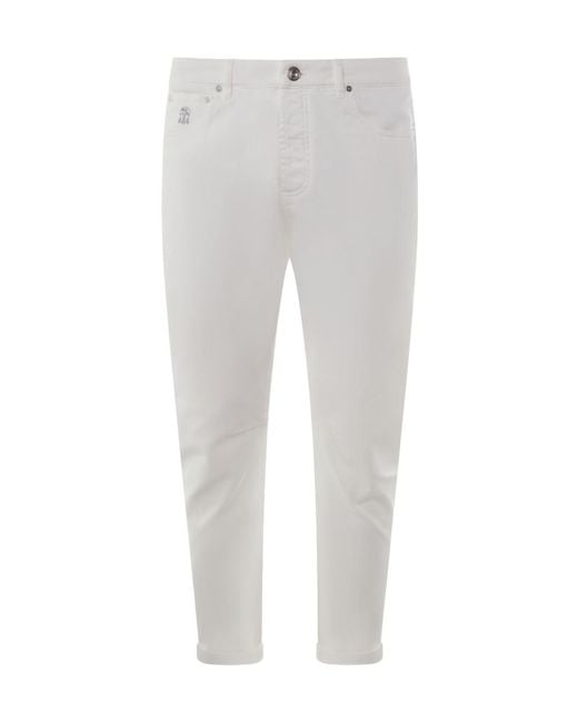 Brunello Cucinelli Gray Logo Embroidered Jeans for men