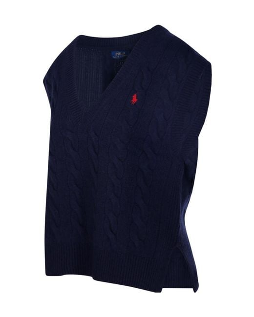 Polo Ralph Lauren Blue Ralph Lauren Cable Knit Sleeveless Knitted Top