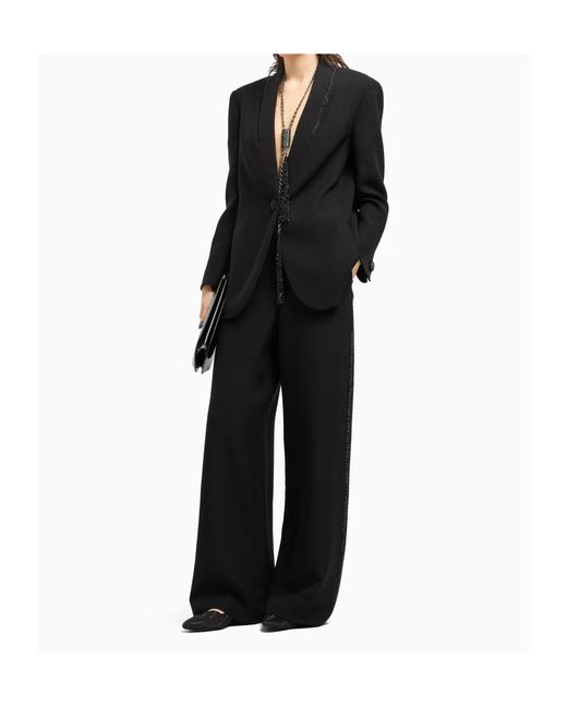Giorgio Armani Black Rhinestone-Detail Silk Trousers