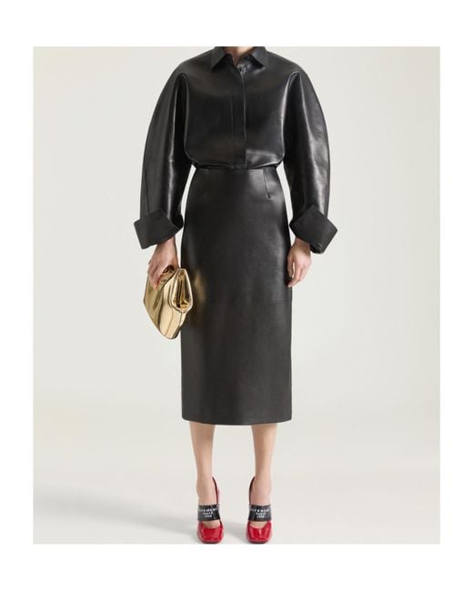 Givenchy Gray Leather Midi Pencil Skirt