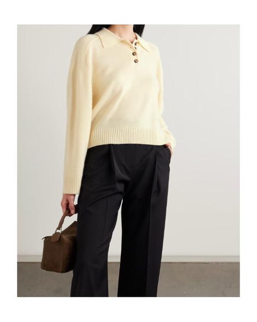 Loulou de Saison Natural Homere Embroidered Cashmere Polo Sweater