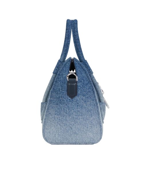 Givenchy Blue Mini Antigona Lock Denim Tote Bag