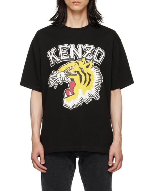 KENZO Black 'Varsity Jungle' Tiger Oversize T-Shirt for men