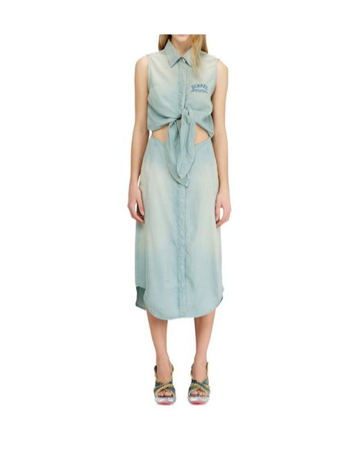 DIESEL Blue De-Susy- Tie-Waist Midi Dress