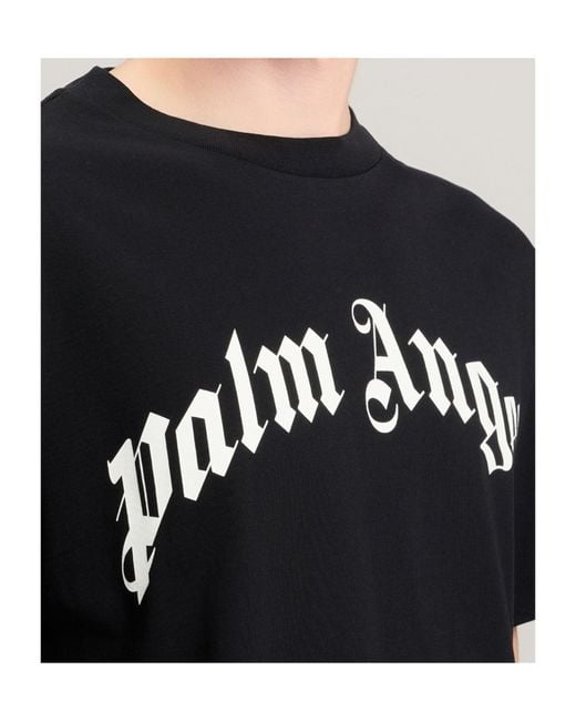 Palm Angels Black Curved Logo Regular Tee for men