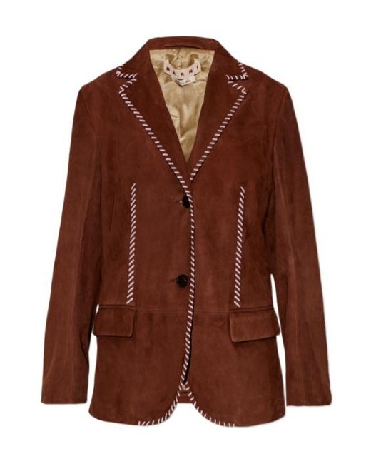 Marni Brown Single Breasted Leather Blazer