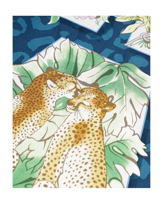 Ferragamo Blue Printed Silk Scarf