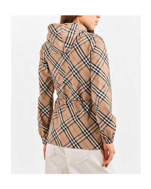 Burberry White Diagonal Check Hooded Mid-Length Coat