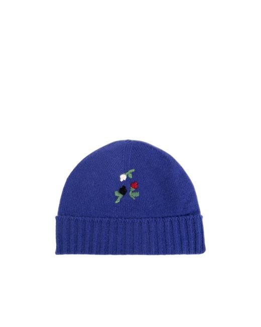 Marni Blue Knitted Embroidered Beanie for men