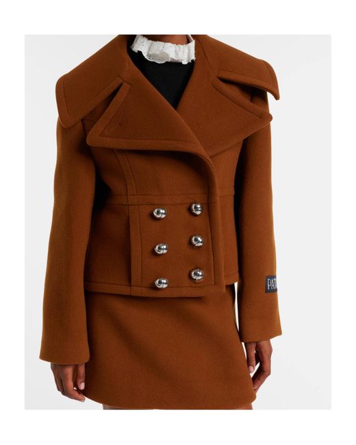 Patou Brown Cropped Double-Breasted Casual Jacket