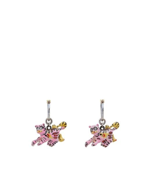 Marni White Hook Earrings With Tiger Pendants