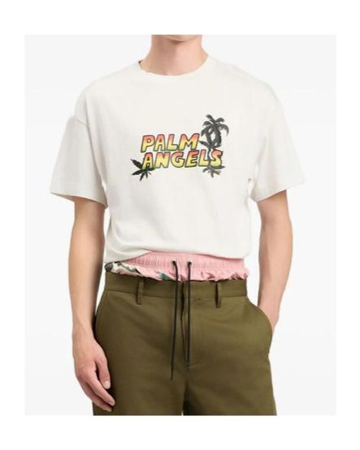 Palm Angels White Logo-Graphic T-Shirt for men
