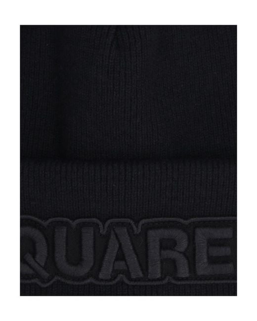 DSquared² Black Logo Embroidered Beanie for men