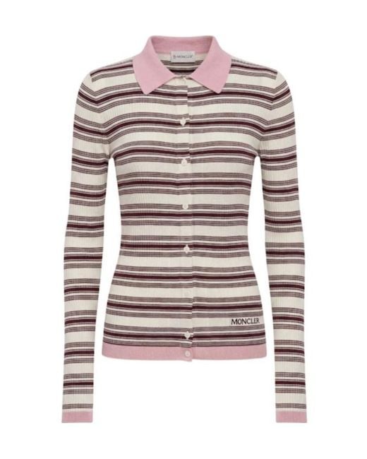 Moncler Multicolor Striped Cotton Long Sleeve Polo Shirt