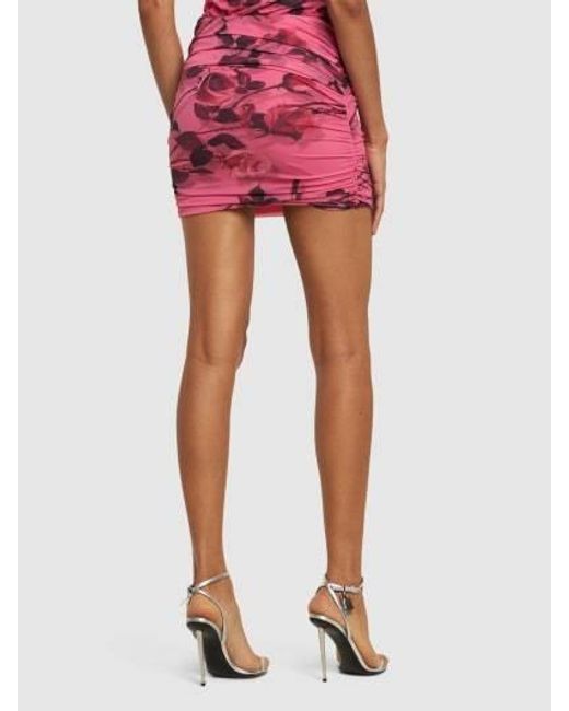 Blumarine Pink Rose-Printed Draped Skirt