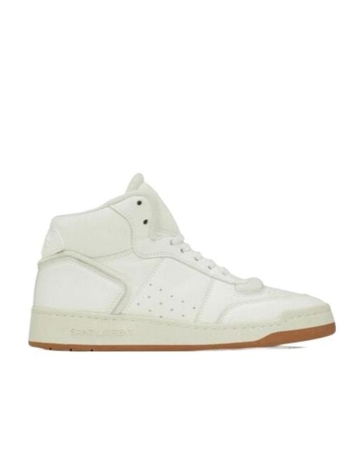 Saint Laurent White Round Toe Lace-Up Sneakers