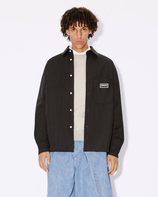 KENZO Black Logo Patch Buttoned Padded Shirt for men