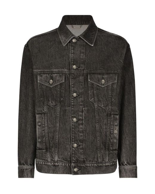 Dolce & Gabbana Black Dg-Logo Denim Jacket for men