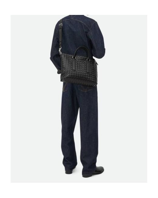 Bottega Veneta Black Intrecciato Zipped Briefcase for men