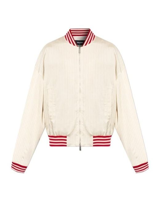 DSquared² White Pinstripe Bomber Jacket for men