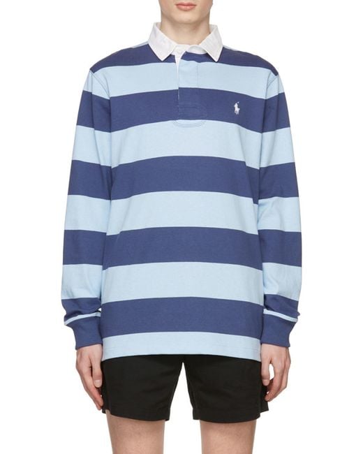 Polo Ralph Lauren Blue Striped Long-Sleeved Polo Shirt for men