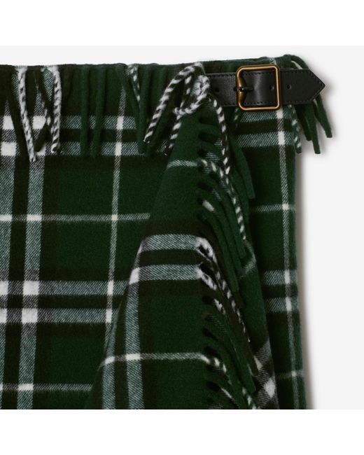 Burberry Green Checked Fringed-Edge Mini Skirt