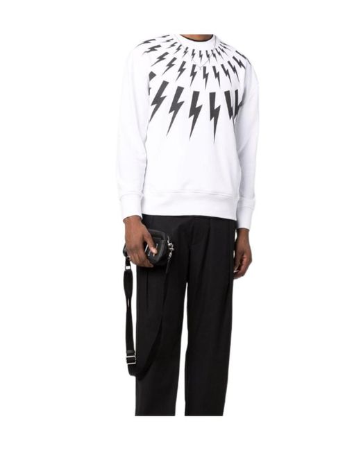 Neil Barrett White Graphic-Print Long-Sleeved Jumper for men
