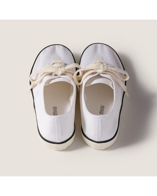 Miu Miu White Drill Lace-Up Sneakers