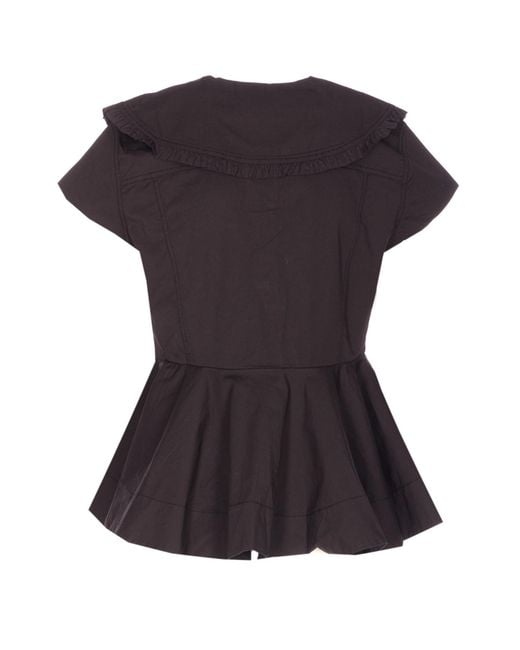 Ganni Black Short Ruffle Shirt