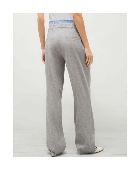 Marella Gray Stretch Linen-Blend Trousers