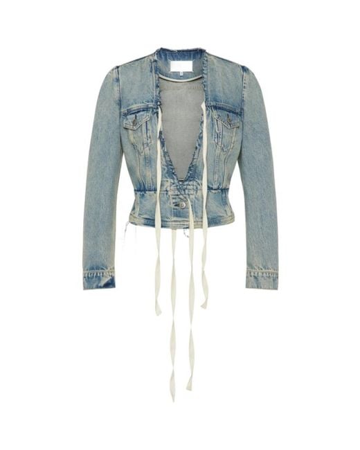 Maison Margiela Blue Raw-Edge Cropped Denim Jacket