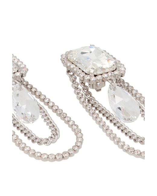 Alessandra Rich White Crystal-Embellished Drop Chain Earrings