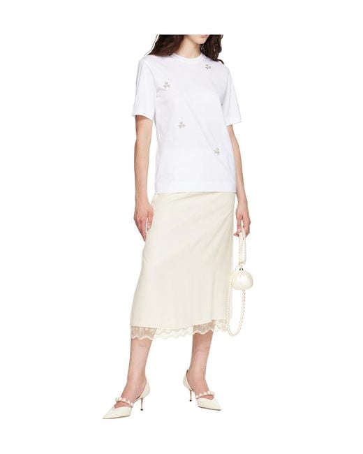 Simone Rocha White Lace-Trim Midi Skirt