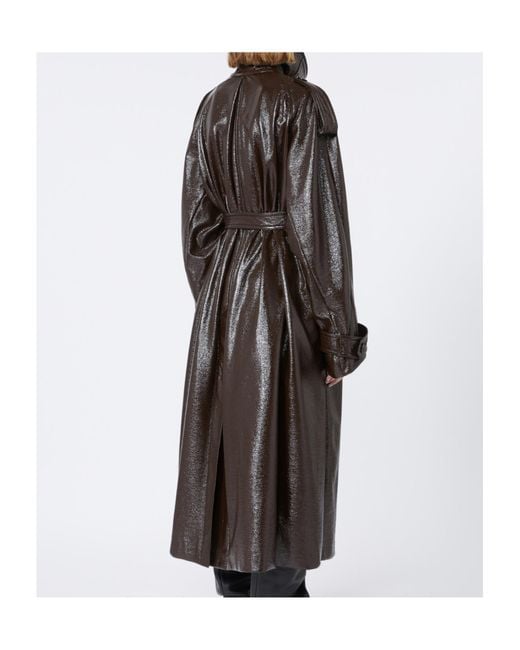 Sportmax Black Patent-Effect Cotton Long Trench Coat