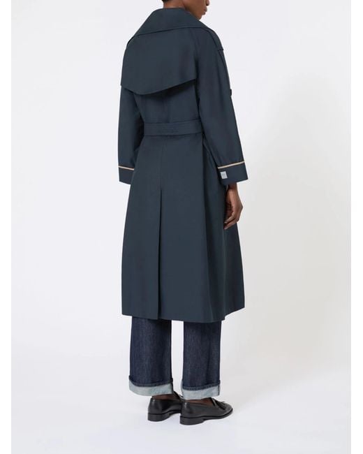 Max Mara Blue Oversized Water-Repellent Twill Trench Coat