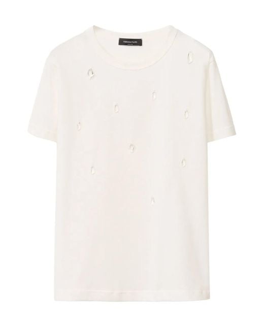 Fabiana Filippi White Rocks Beading Short-Sleeved Basic T-Shirt