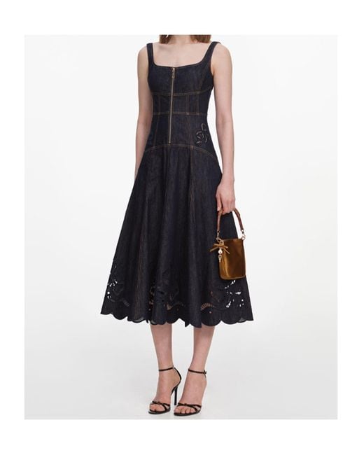 Self-Portrait Blue Zip-Front Denim Midi Dress