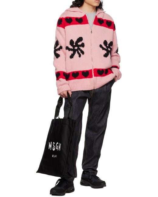 MSGM Black Large Logo-Print Tote Bag for men