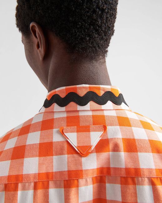Prada Orange Check-Printed Buttoned Shirt for men