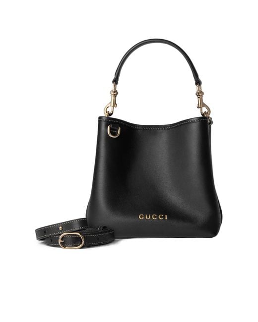 Gucci Black Gg Emblem Small Bucket Bag, Leather