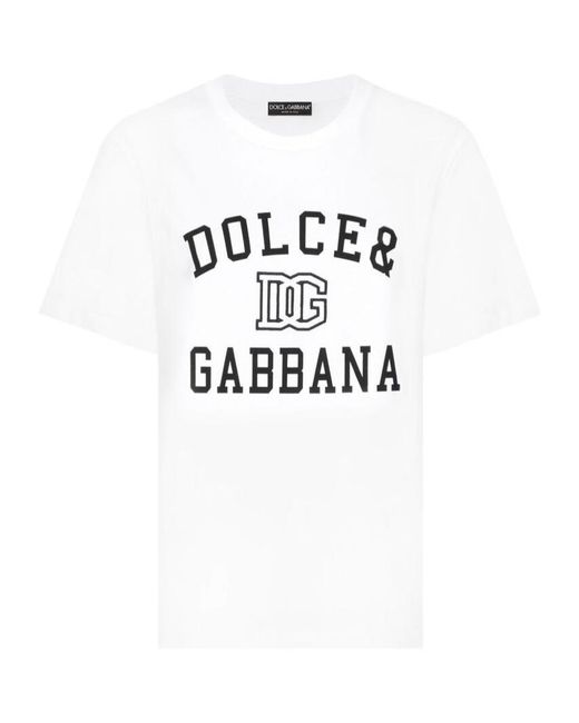 Dolce & Gabbana White Jersey T-Shirt With Logo Embroidery And Lettering
