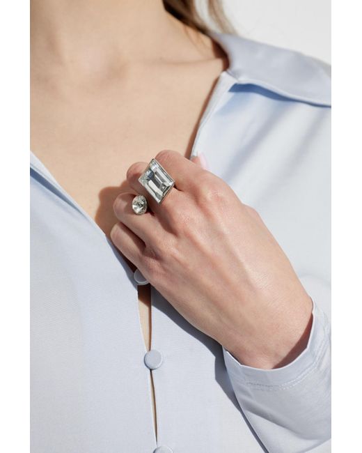 Dries Van Noten White Embellished Open Ring