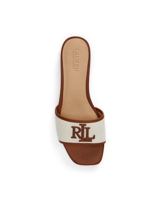 Ralph Lauren Brown Everly Real Leather Flat Sandals