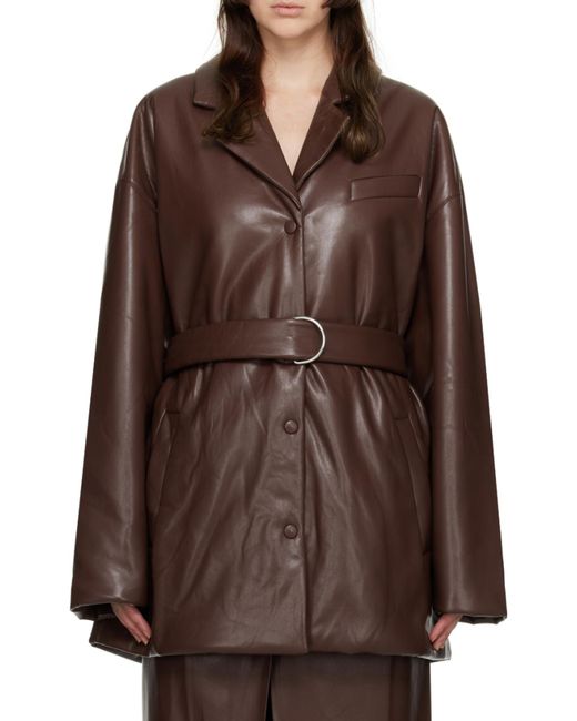 Nanushka Brown Belted Faux-Leather Blazer