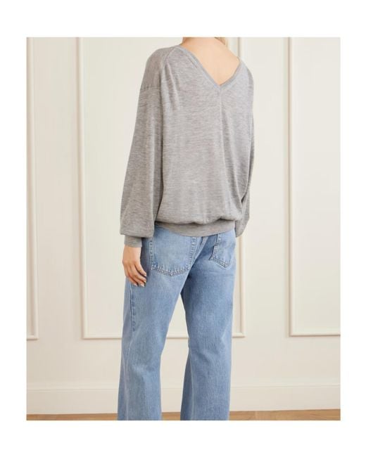 FRAME Gray The Crinkle V-Neck Sweater