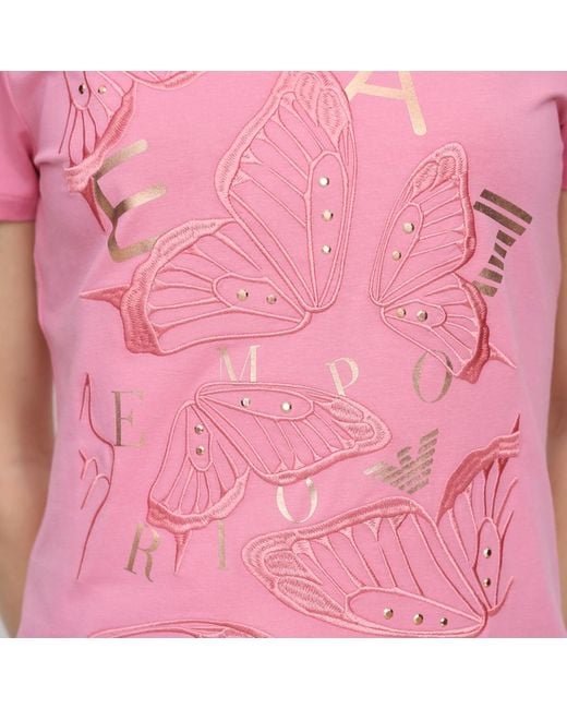 EA7 Pink Item O-Neck Short-Sleeved T-Shirt