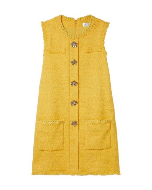 Oscar de la Renta Yellow Embellished Tweed Mini Dress
