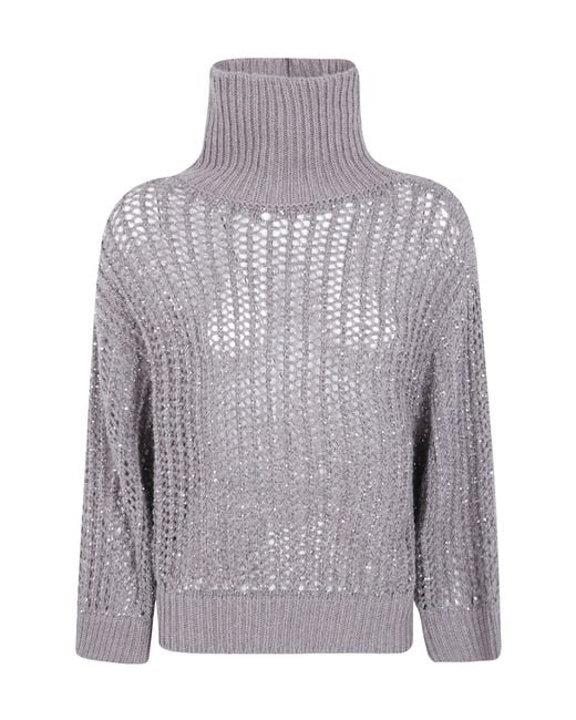 D.exterior Gray Open-Knit Sweater