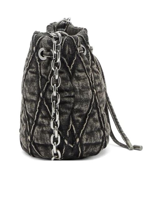 DIESEL Black Charm-D Quilted Denim Bucket Bag