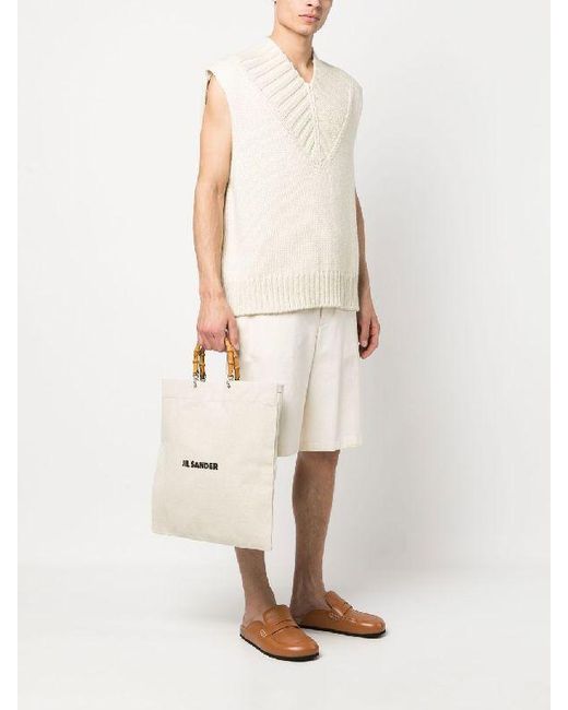 Jil Sander White Bamboo Handle Top Handle Bag for men
